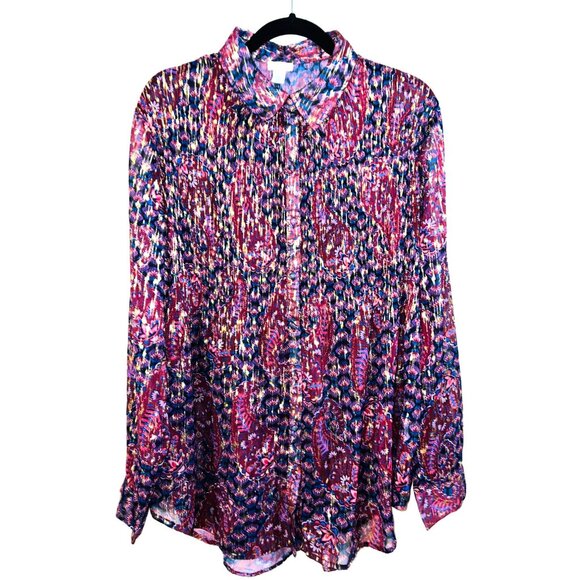 Spense Tops - Spense Womens XL Floral Paisley Button-Up Blouse Long Sleeve Button Cuff